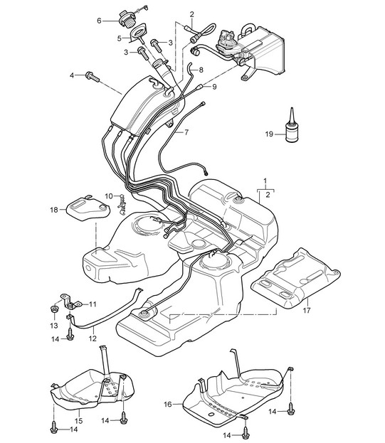 Fuel tank with attachments (PR:2G1,2G4, 2G6) Cayenne 9PA1 (957) 2007-10