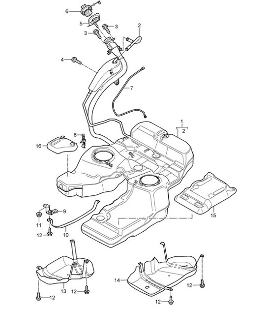 Diagram 201-002 Porsche 997 (911) MK1 2005-2008 Fuel System, Exhaust System