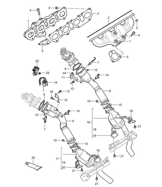 Exhaust system / Exhaust manifolds / Catalytic converter (PR:D5Z) Cayenne 9PA1 (957) 4.8L Turbo 2007-10