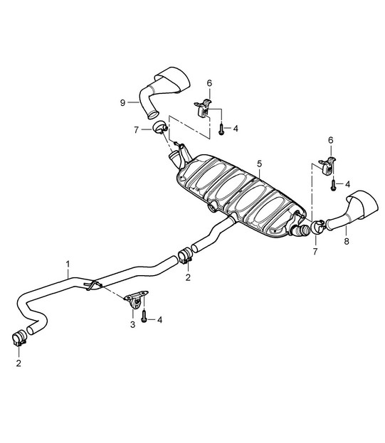 Exhaust system / Exhaust pipe / Rear silencer / Tailpipe (PR:D50,0P0, 0P3) Cayenne 9PA1 (957) 3.0L Diesel 2007-10