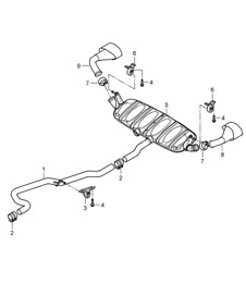 Exhaust system / Exhaust pipe / Rear silencer / Tailpipe (PR:D50,0P0, 0P3) Cayenne 9PA1 (957) 3.0L Diesel 2007-10
