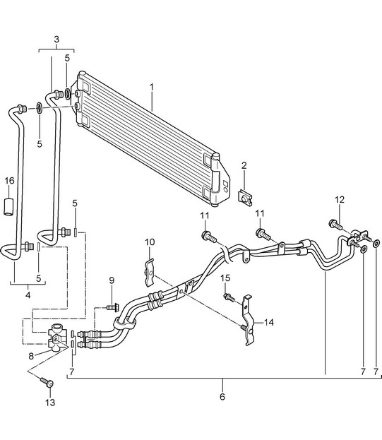 Tiptronic / Atf cooler / Atf lines (PR:G0R, Tiptronic S) Cayenne 9PA1 (957) 2007-10