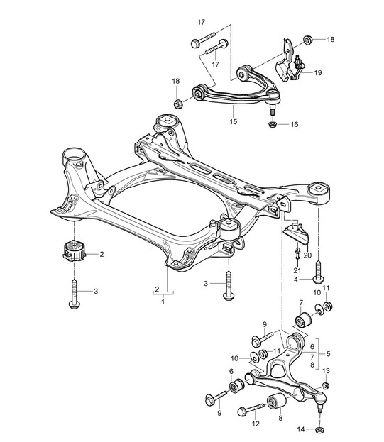 Suspension sub-frame / Wishbone / Headlight range control / Level sensor (PR:1BA,1BW, 1BK,1BH) Cayenne 9PA1 (957) 2007-10
