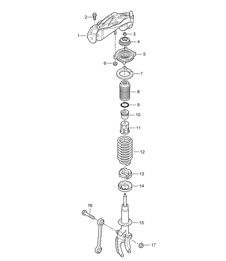 Suspension / Shock absorber strut / Bracket (PR:1BA,1BW, 1BH) Cayenne 9PA1 (957) 2007-10