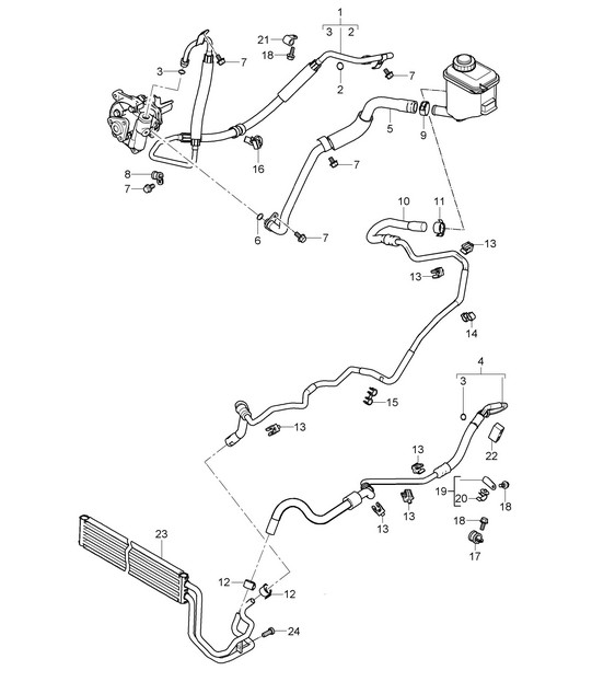 Power steering / Lines / Oil cooler / Differing parts for -PDCC- (PR:D5V,D5Z) Cayenne 9PA1 (957) 4.8L 2007-10