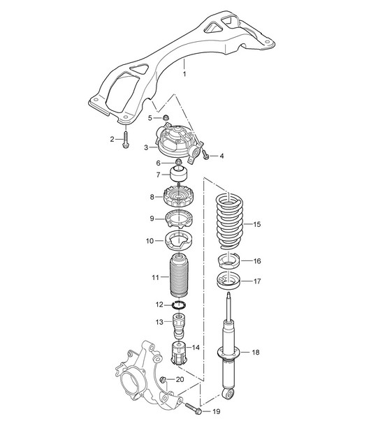 Suspension / Cross member / Shock absorber strut (PR:1BA,1BW, 1BH) Cayenne 9PA1 (957) 2007-10