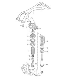 Suspension / Cross member / Shock absorber strut (PR:1BA,1BW, 1BH) Cayenne 9PA1 (957) 2007-10