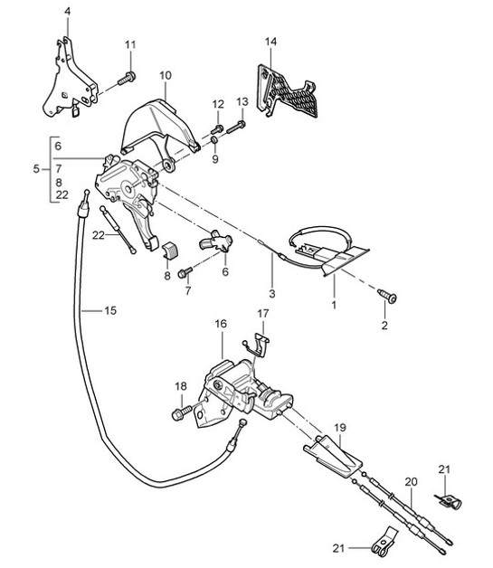 Diagram 701-005 Porsche 997 (911) MK2 2009-2012 Hand Lever System, Pedal Cluster 