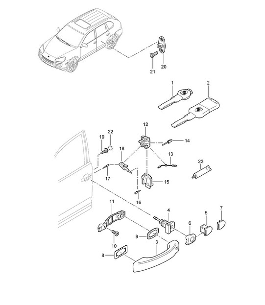 Door handle / Door lock - FRONT - Cayenne 9PA1 (957) 2007-10