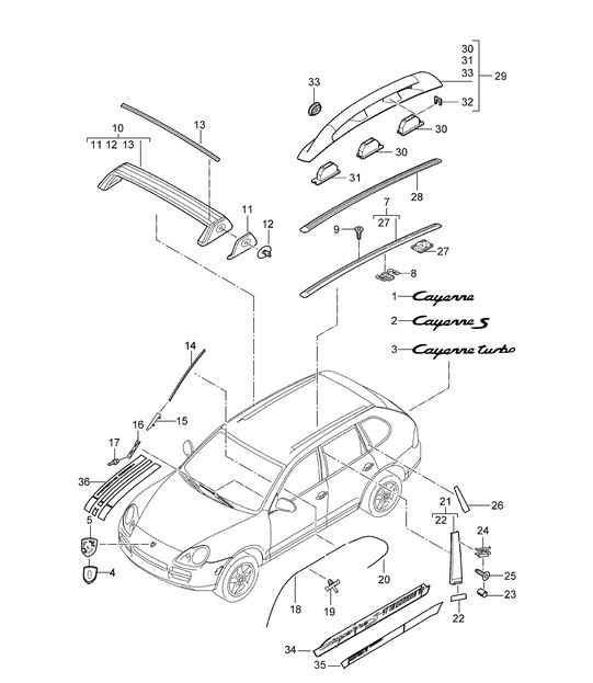 Inscriptions/lettering / Decorative fittings  - UPPER OUTER - Cayenne 9PA1 (957) 2007-10