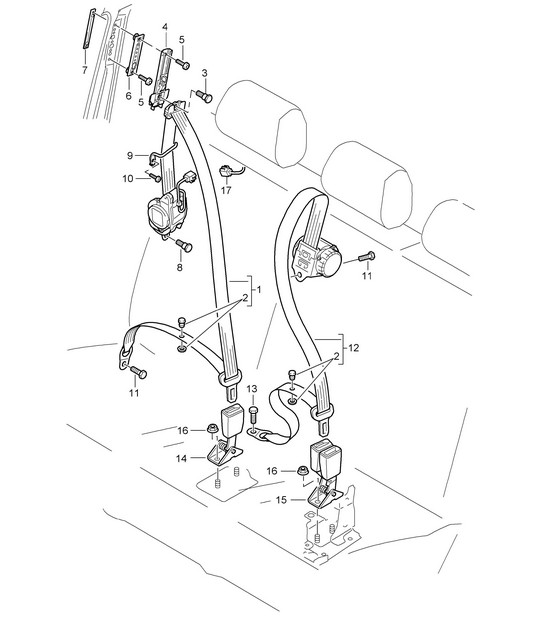 Seat belt - REAR - Cayenne 9PA1 (957) 2007-10