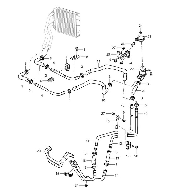 Heater / Feed line / Return line (PR:D5X,D5V, D5Z) Cayenne 9PA1 (957) 3.6L / 4.8L 2007-10