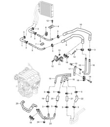 Heater with: Auxiliary air conditioner / Feed line / Return line  (PR:D5X,9AH) Cayenne 9PA1 (957) 3.6L 007-10