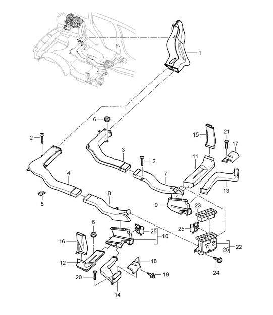Air distributor / Auxiliary air conditioner (PR:9AH) Cayenne 9PA1 (957) 2007-10