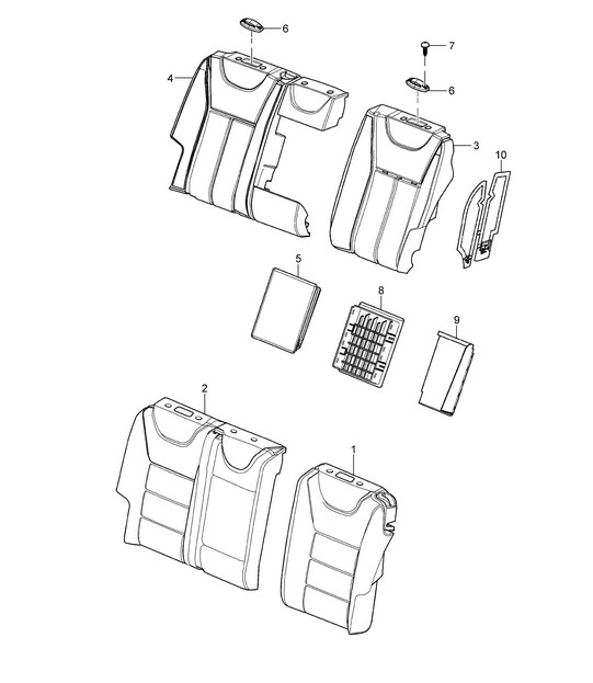 Back seat backrest with: plastic / frame for seat / Cover / Foam part Cayenne 9PA1 (957) 2007-10