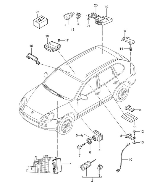 Control units / Ignition/starter switch / Garage door opener / Receiving part / Auxiliary heater / Aerial Cayenne 9PA1 (957) 2007-10