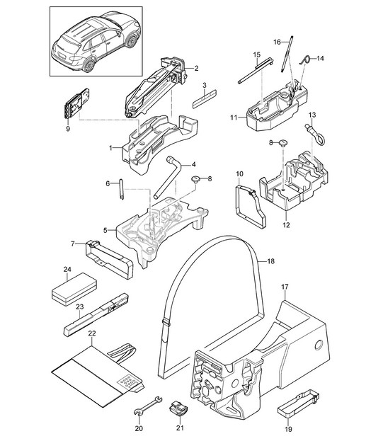 Tool / Jack / Warning triangle / First aid kit Cayenne 92A (958) 2011-18