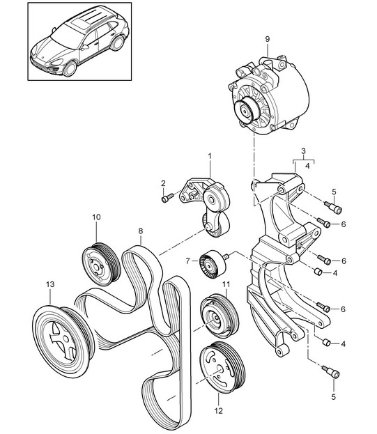 Belt tensioner / Belt drive (Model: CURA,CUR, CXZA,CXZ) Cayenne 92A (958) 3.6L 2011-18
