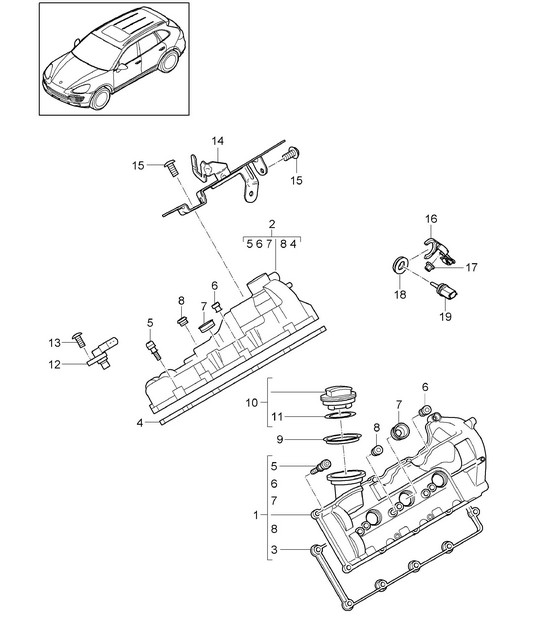 Valve cover (Model: CRCA,CRCB, CNRB,CVVA, CVVB,CVVC) Cayenne 92A (958) 05/2011-18