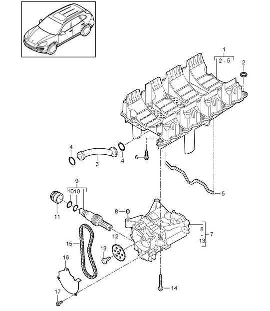 Oil return circuit / Oil pump (Model: 4802,4852, CFTB,CFT, CYXA,CYX) Cayenne 92A (958) 4.8L  2011-18
