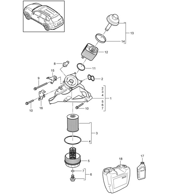 Oil filter/  Console / Oil cooler (Model: 5502) Cayenne 92A (958) 3.6L >>2011