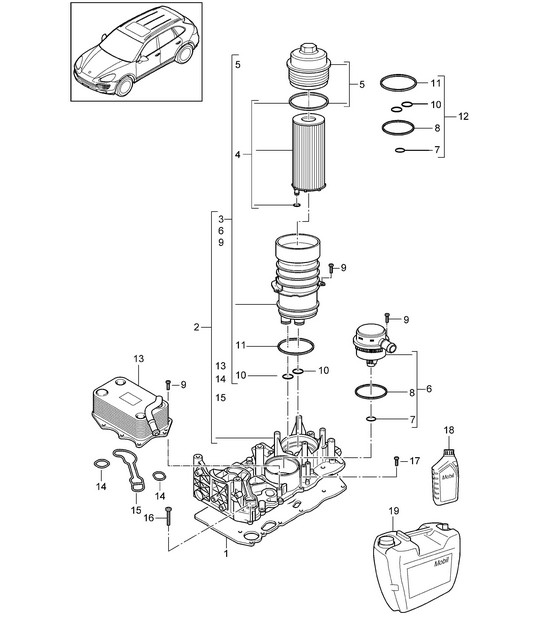 Oil filter / Console / Oil cooler (Model: CUDB,CUDC) Cayenne 92A (958) 4.2L DIESEL 2011-18