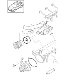 Coolant pump / Thermostat housing (Model: 4802,4852, CFTB,CFT, CYXA,CYX) Cayenne 92A (958) 4.8L 2011-18
