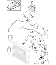 Coolant cooling system / Coolant expansion tank (PR:D6V,D58, DT1,DT5,DU2, DU3) Cayenne 92A (958) 3.6L / 4.8L 2011-18