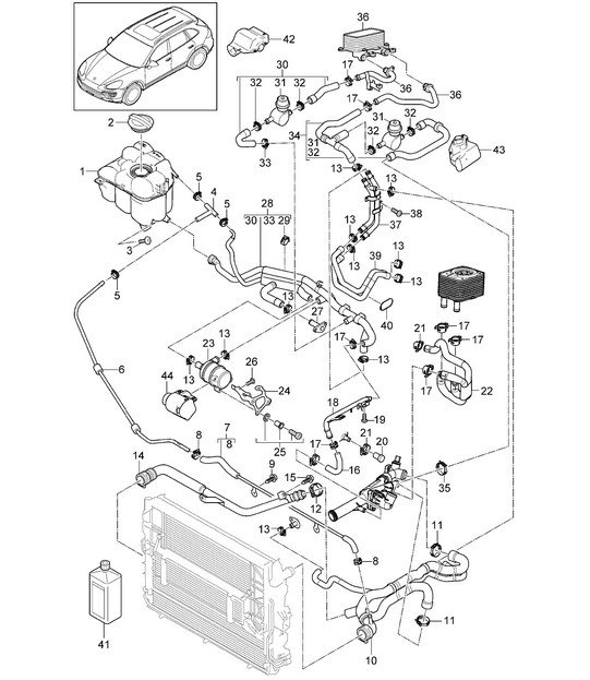 Water cooling / Water reservoir (PR:D34) Cayenne 92A (958)  3.6L  2011-18