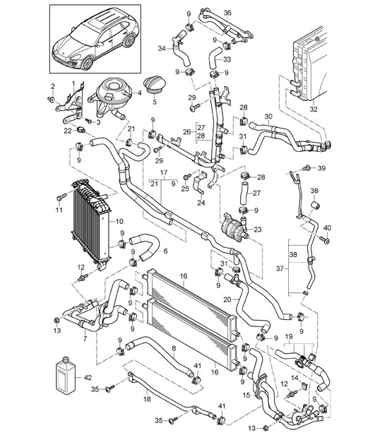 Coolant cooling system /  Coolant expansion tank (PR:D19) Cayenne 92A (958) 3.0L HYBRID  2015>>