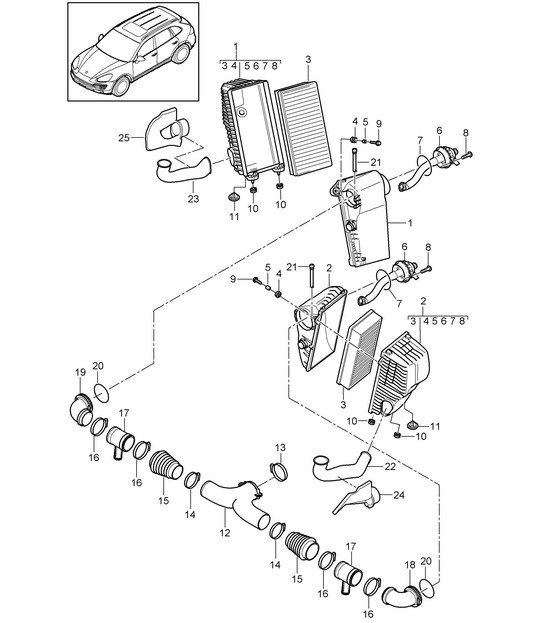 Air filter with connecting parts (PR:D6V,E0W) Cayenne 92A (958) 4.8L GTS 2011-18