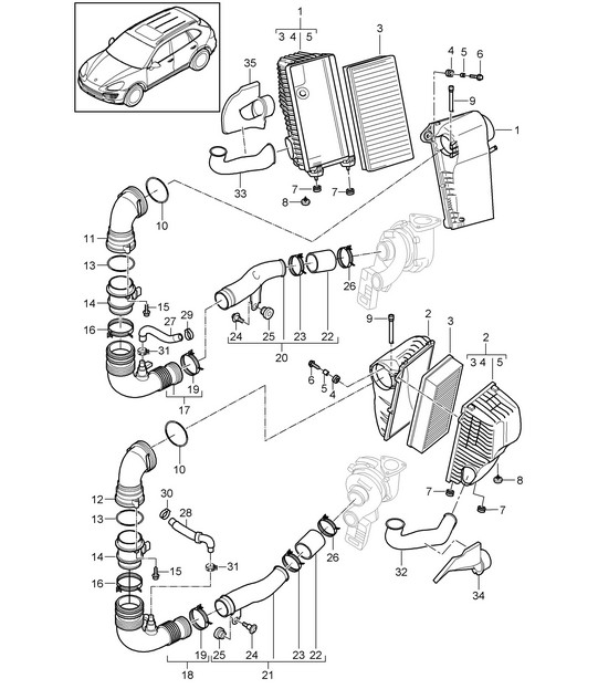 Air filter with connecting parts (PR:DD8) Cayenne 92A (958) 4.2L DIESEL 2011-18