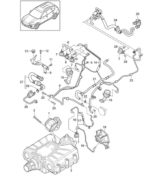 Throttle valve adapter / Ventilation for fuel tank  / Vacuum line (Model: 06EC,CGEA, CGE,CGFA,CJT) Cayenne 92A (958) 3.0L HYBRID 2011-18