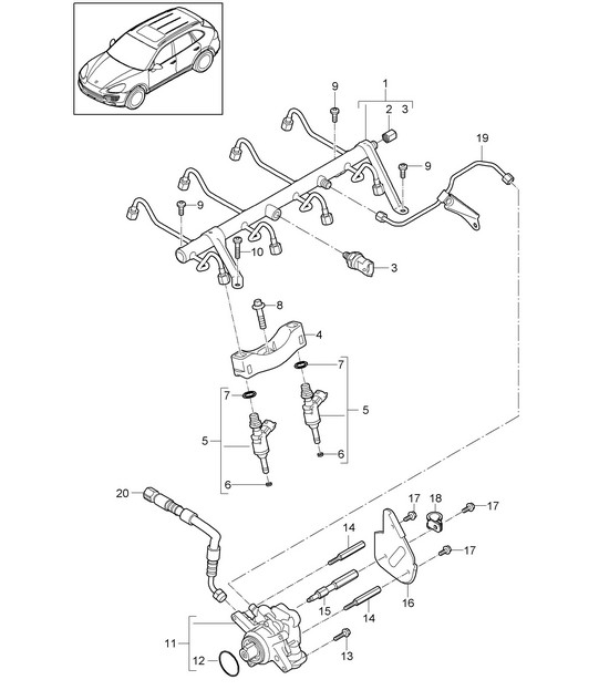Fuel collection pipe / high-pressure injector / high pressure pump (Model: 4802,4852) Cayenne 92A (958) 4.8L >>05/2014