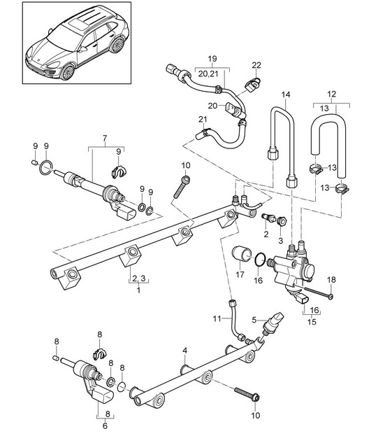 Fuel collection pipe / high-pressure injector / high pressure pump (Model: 5502,CEYA) Cayenne 92A (958) 3.6L 2011-18