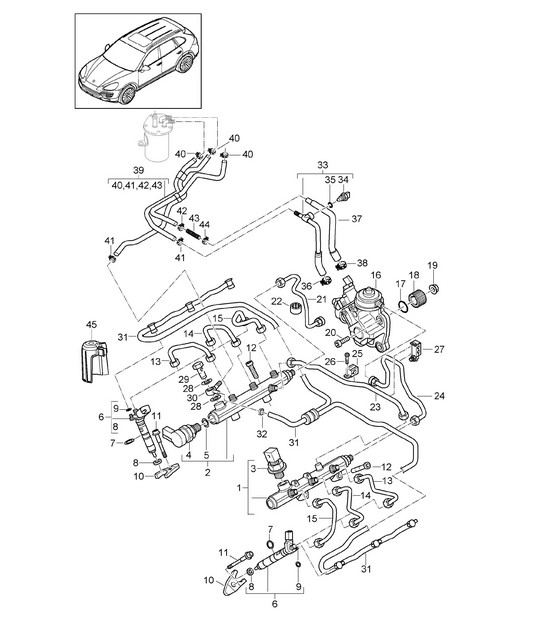 Fuel collection pipe / high-pressure injector / high pressure pump / Fuel line (Model: CRCA,CRCB, CNRB,CVVA, CVVB,CVVC) Cayenne 92A (958) 3.0L DIESEL 05/2011-18