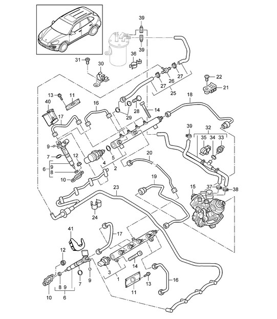 Fuel collection pipe / Fuel line / high-pressure injector (Model: CUDB,CUDC) Cayenne 92A (958) 4.2L DIESEL 2011-18