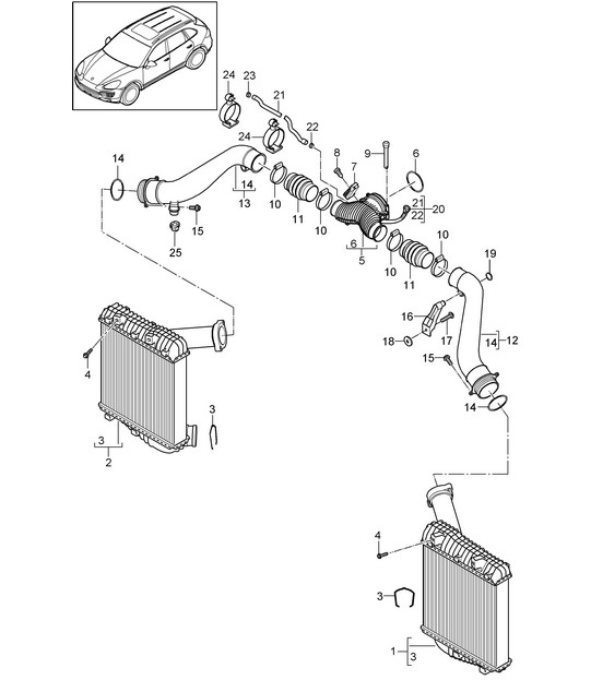 Charge air cooler / Pressure pipe (PR:D58,DT1, DT5) Cayenne 92A (958) 4.8L 2011-18
