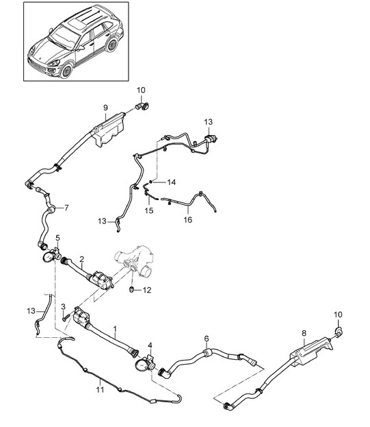 Charge air cooler / Pressure pipe / Suction line (Model: CFTB,CFT, CYXA,CYX+ PR:0P8,0P9) Cayenne 92A (958) 4.8L 2011-18