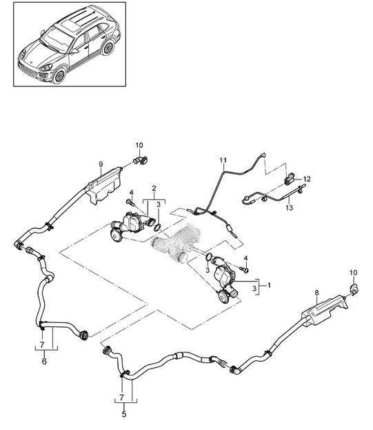 Charge air cooler / Pressure pipe  / Suction line (Model: CURA,CUR, CXZA,CXZ) Cayenne 92A (958) 3.6L >>2016
