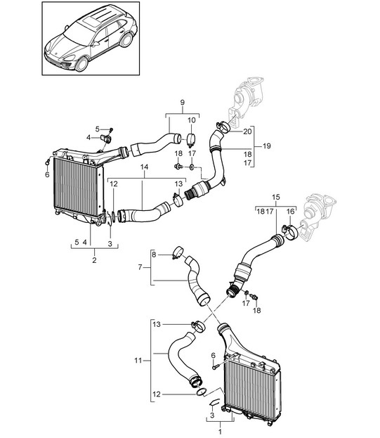 Charge air cooler / Pressure pipe (PR:DD8) Cayenne 92A (958) 4.2L DIESEL 2011-18