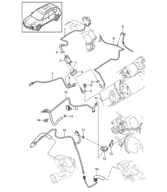 Control line / Pressure line (Model: 4852,CFTB, CFT,CYXA,CYX) Cayenne 92A (958) 4.8L 2011-18