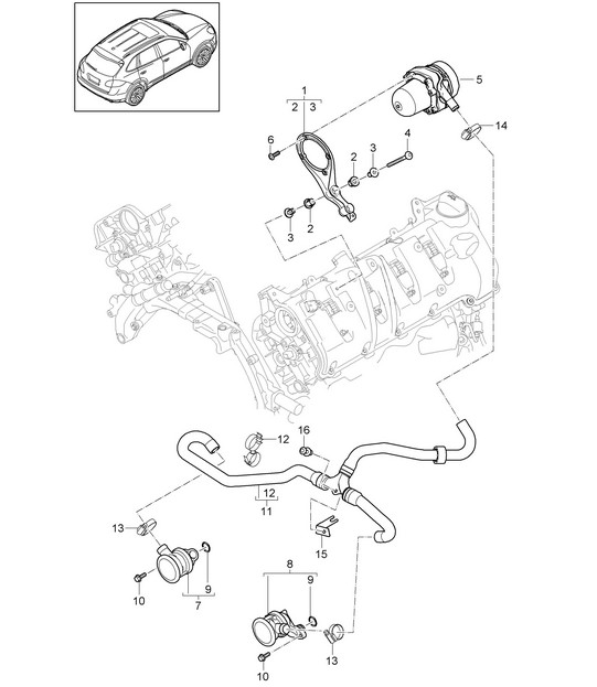 Secondary air pump (Model: 4802,4852, CFTB,CFT, CYXA,CYX+ PR:7MG,7MJ, 7MM) Cayenne 92A (958) 4.8L 2011-18