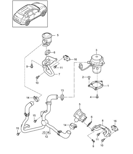 Secondary air pump (Model: CURA,CUR, CXZA,CXZ) Cayenne 92A (958) 3.6L 2011-18