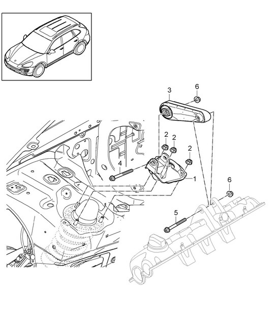 Engine lifting tackle - UPPER - (PR:D6V,D58, DU2,DU3,DT1, DT5) Cayenne 3.6l / 4.8L 2011-18