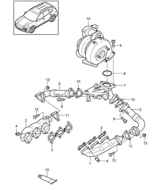 Exhaust system / Exhaust manifolds (Model: 059E) Cayenne 92A (958) 3.0L DIESEL  >>05/2011