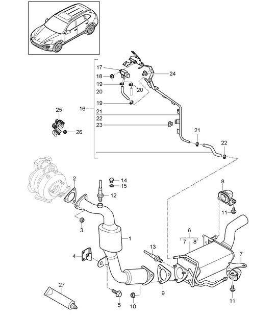 Exhaust system / Catalytic converter / Diesel particulate filter / Control line (PR:D50,D43, D1V) Cayenne 92A (958) 3.0L DIESEL  >>2014