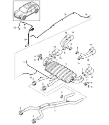 Exhaust system / Sport version / Front silencer / Rear silencer / Tailpipe (PR:D6V,D34, 0P8,0P9) Cayenne 92A (958) 3.6L / 4.8L 2011-18