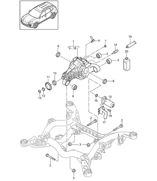 Rear axle differential /  Ready for installation with: limited slip differential / Electric (PR:1Y1) Cayenne 92A (958) 2011-18
