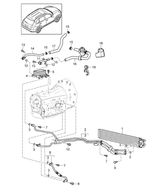 Tiptronic / Gear oil cooler / Radiator / Oil pipe (PR:DD8,G1G) Cayenne 92A (958) 4.2L DIESEL 2011-18